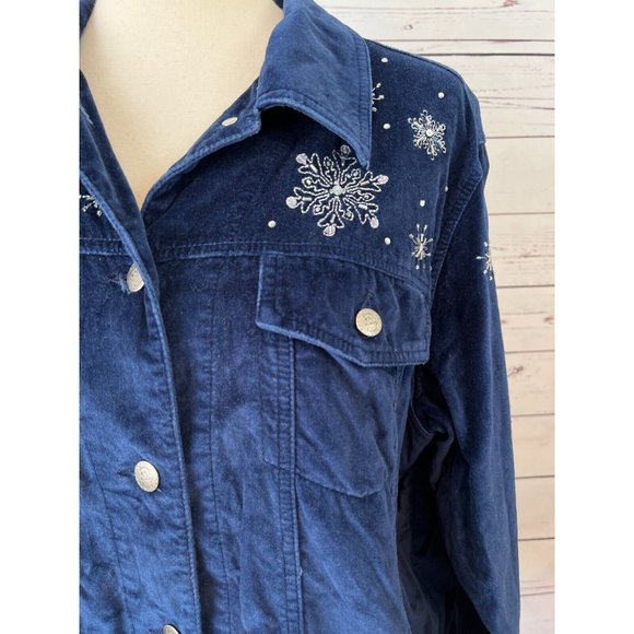 Quacker Factory cardigan‎ Medium Ugly Christmas Sweater Snowman Velour Jacket - Picture 5 of 11